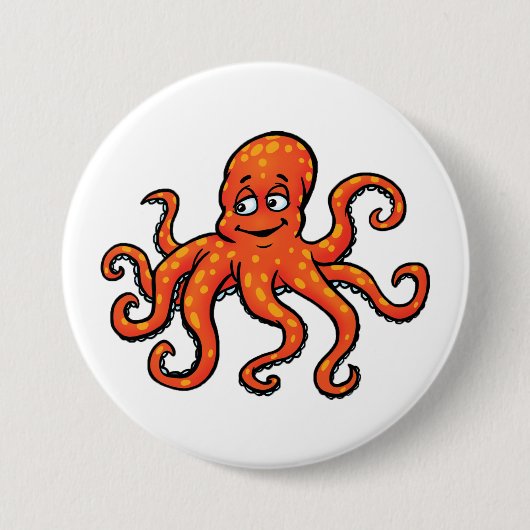 Orange Octopus Cartoon Ocean Sea Creature Button (Vorderseite)