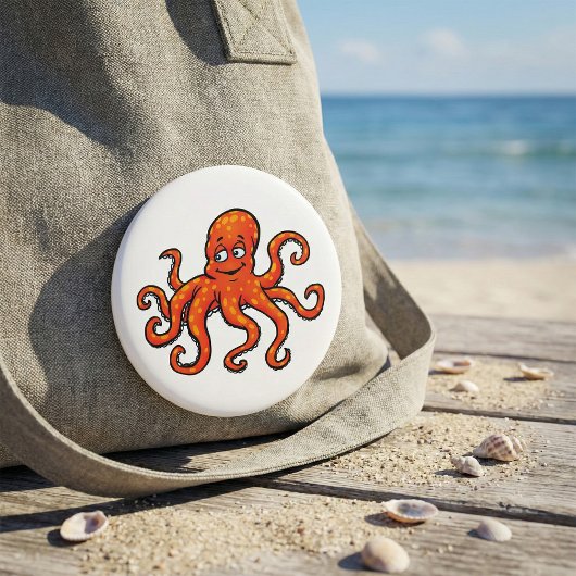 Orange Octopus Cartoon Ocean Sea Creature Button