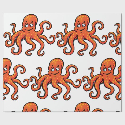 Orange Octopus Cartoon Ocean Sea Creature Geschenkpapier (Flach)