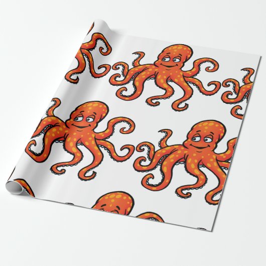 Orange Octopus Cartoon Ocean Sea Creature Geschenkpapier (Ungerollt)