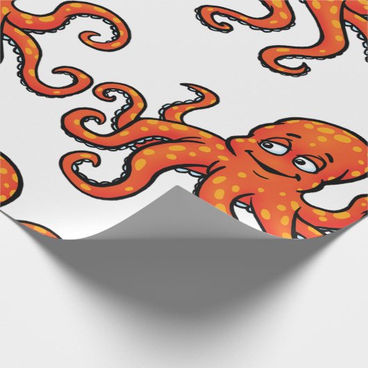 Orange Octopus Cartoon Ocean Sea Creature Geschenkpapier (Ecke)