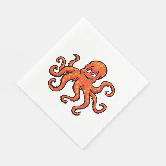 Orange Octopus Cartoon Ocean Sea Creature Serviette (Ecke)