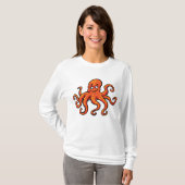 Orange Octopus Cartoon Ocean Sea Creature T-Shirt (Vorne ganz)