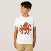Orange Octopus Cartoon Ocean Sea Creature T-Shirt (Vorne ganz)