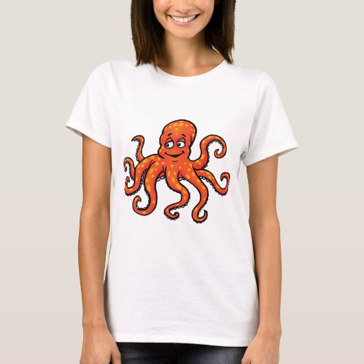 Orange Octopus Cartoon Ocean Sea Creature T-Shirt (Vorderseite)