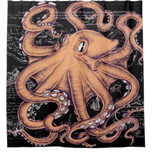Orange Octopus Tentacels Tinte Duschvorhang