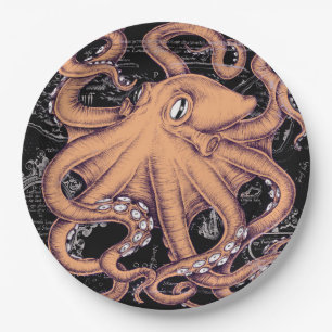 Orange Octopus Tentacels Tinte Pappteller