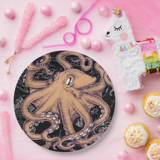 Orange Octopus Tentacles Tinte Pappteller (Party)