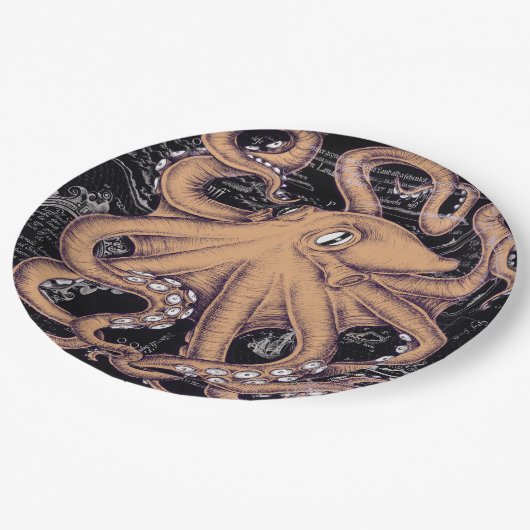 Orange Octopus Tentacles Tinte Pappteller (Schrägansicht)