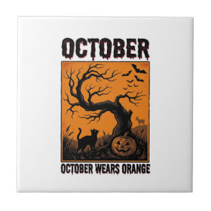 Orange Oktober Halloween Vintage Gruseliges Shirt Fliese