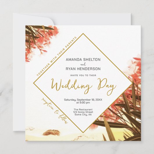 Orange Oleander auf der Hochzeit der Beach Floral Einladung (Vorderseite)