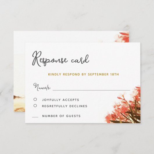 Orange Oleander Beach Floral Wedding RSVP Card (Vorne/Hinten)
