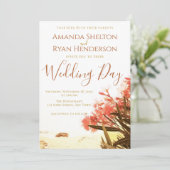 Orange Oleander Blume am Strand Hochzeit Einladung (Stehend Vorderseite)