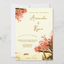Orange Oleander Blume am Strand Hochzeit Einladung