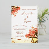 Orange Oleander Blume am Strand Hochzeit Folieneinladung (Stehend vorne)