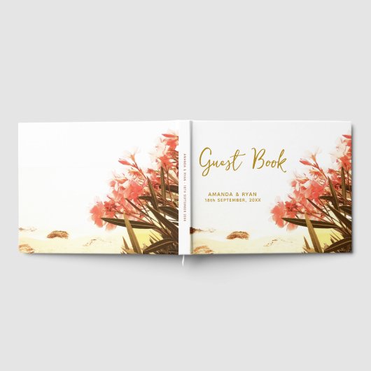 Orange Oleander Blume am Strand Hochzeit Gästebuch (Voll)