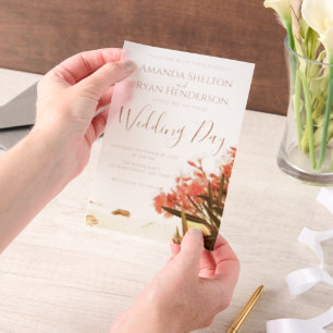 Orange Oleander Blume am Strand Hochzeit Pergament Einladungen