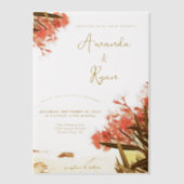 Orange Oleander Blume am Strand Hochzeit Pergament Einladungen (Vorderseite)