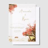 Orange Oleander Blume am Strand Hochzeit Pergament Einladungen (Versetzt)