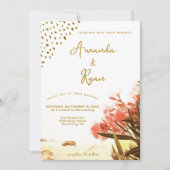 Orange Oleander Blume Beach Glitzer Wedding Einladung (Vorderseite)