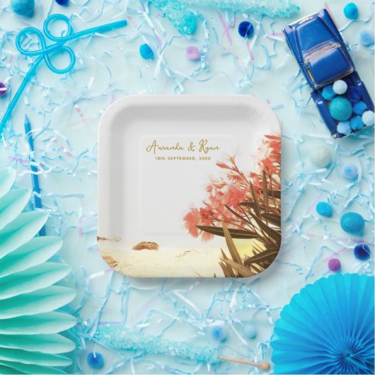 Orange Oleander Blume Beach Wedding Pappteller (Party)