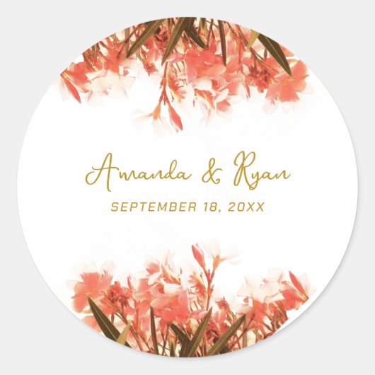 Orange Oleander Blume Floral Beach Wedding Runder Aufkleber (Vorderseite)