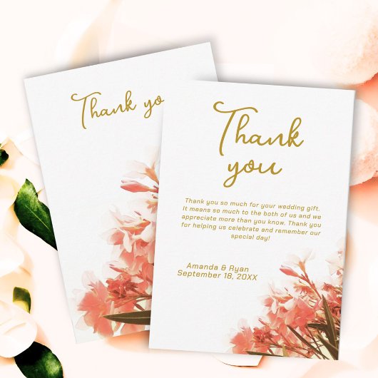 Orange Oleander Blume Floral Script Wedding Dankeskarte