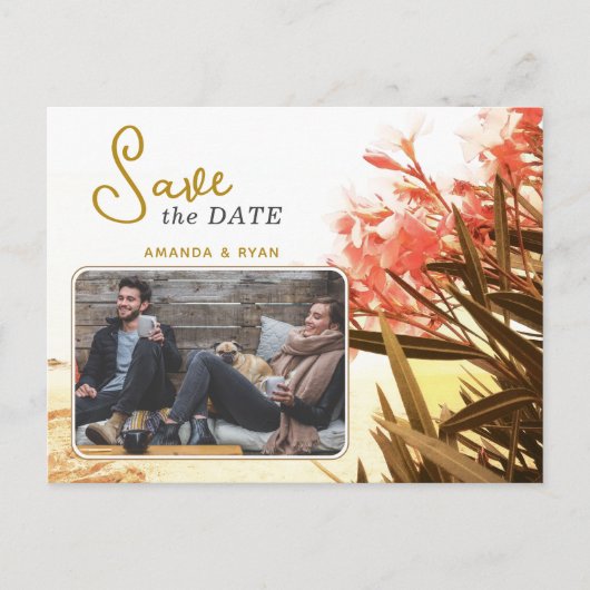 Orange Oleander Blume Foto Wedding Save the Date Ankündigungspostkarte (Vorderseite)