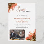 Orange Oleander Blume Foto Wedding Save the Date Folieneinladung (Vorderseite)