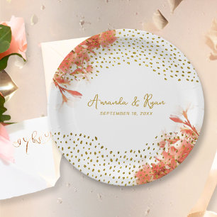 Orange Oleander Blume Gold Glitzer Wedding Pappteller