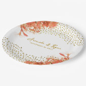 Orange Oleander Blume Gold Glitzer Wedding Pappteller (Schrägansicht)