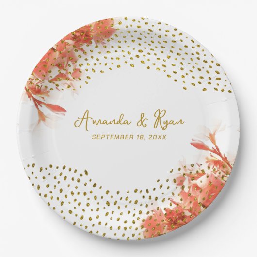 Orange Oleander Blume Gold Glitzer Wedding Pappteller (Vorderseite)