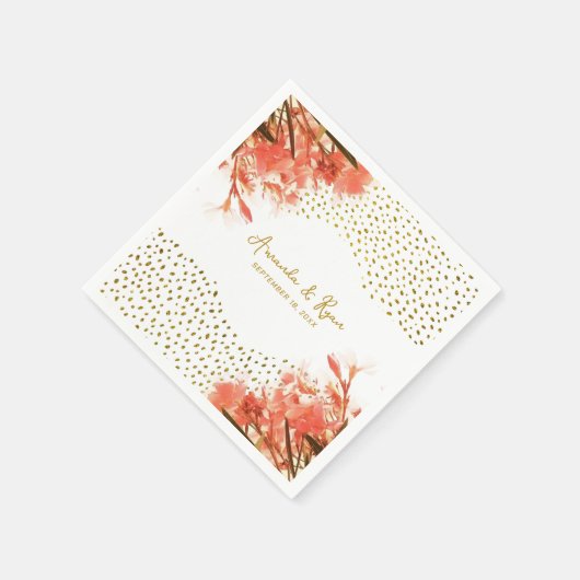 Orange Oleander Blume Gold Glitzer Wedding Serviette (Ecke)