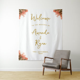 Orange Oleander Blume Hochzeitstag Begrüßung Hinte Wandteppich