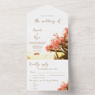 Orange Oleander Blume Tropical Beach Wedding All In One Einladung