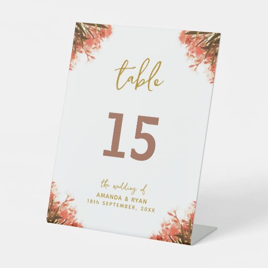 Orange Oleander Blume Wedding Tischnummer Sockelschild (Vorderseite)