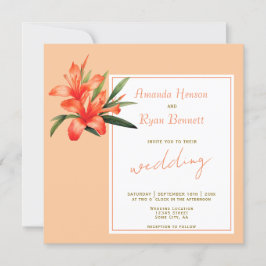 Orange Oleander Watercolor Blume Floral Wedding Einladung