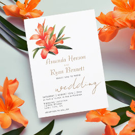 Orange Oleander Watercolor Blume Floral Wedding Einladung