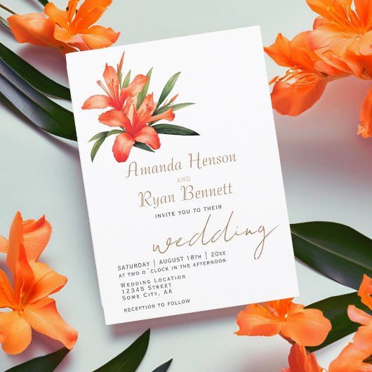 Orange Oleander Watercolor Blume Floral Wedding Einladung