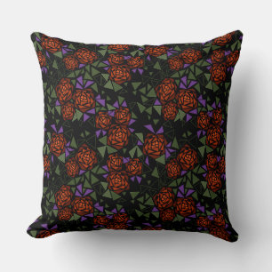 orange oliv schwarzes Mosaik Blumenmuster Retro Kissen