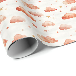 Orange Ombre Clouds & Stars Geschenkpapier