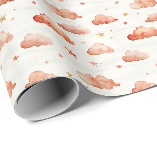 Orange Ombre Clouds & Stars Geschenkpapier (Rolleneckpunkt)
