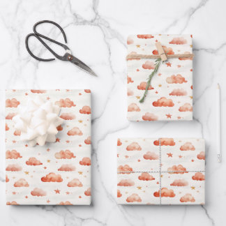 Orange Ombre Clouds & Stars Geschenkpapier Set