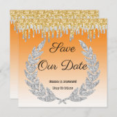 Orange Ombre, Diamant Laurel, Gold Drilling Einladung (Vorne/Hinten)