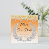 Orange Ombre, Diamant Laurel, Gold Drilling Einladung (Stehend Vorderseite)