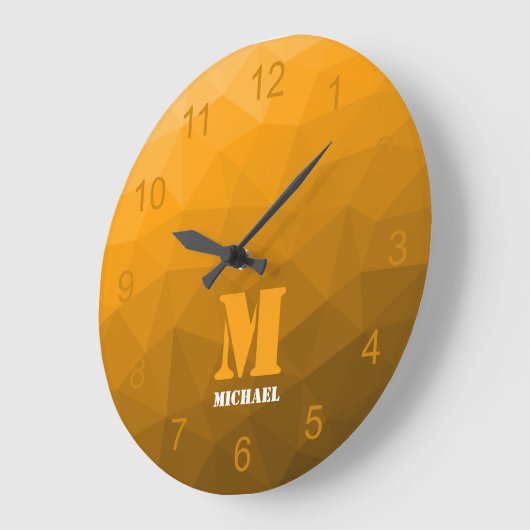 Orange ombre Geometrie Mesh Muster Monogramm Große Wanduhr (Winkel)