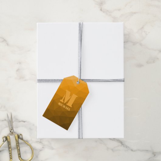 Orange ombre geometrisches Maschenmuster Monogram Geschenkanhänger (Mit Garn)