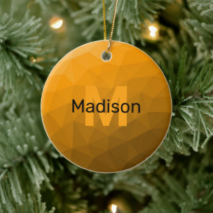 Orange Ombre geometrisches Mesh-Muster Monogramm Keramik Ornament