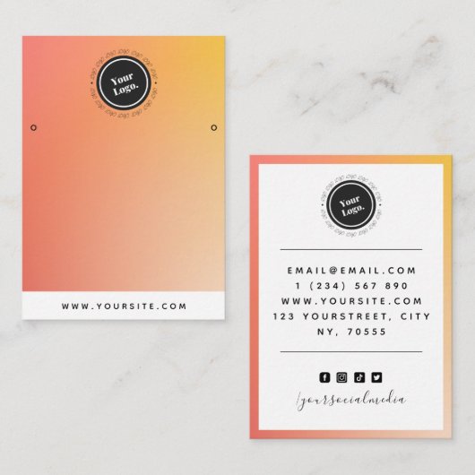Orange Ombre Gradient Custom Logo Ohrringe Anzeige Visitenkarte (Vorne/Hinten)