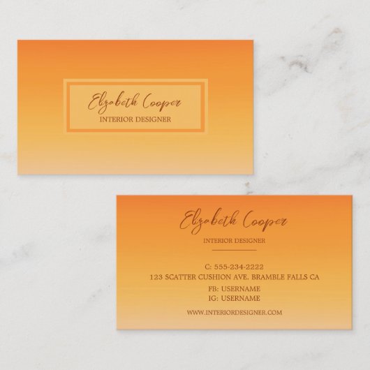 Orange Ombre Sunset Visitenkarte (Vorne/Hinten)